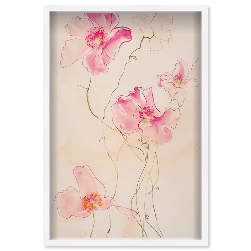 Oliver Gal Pink Flower II Floral & Botanical - Luxury Shadowbox Framed Wall Art, 25.5" H x 17.5" W, White