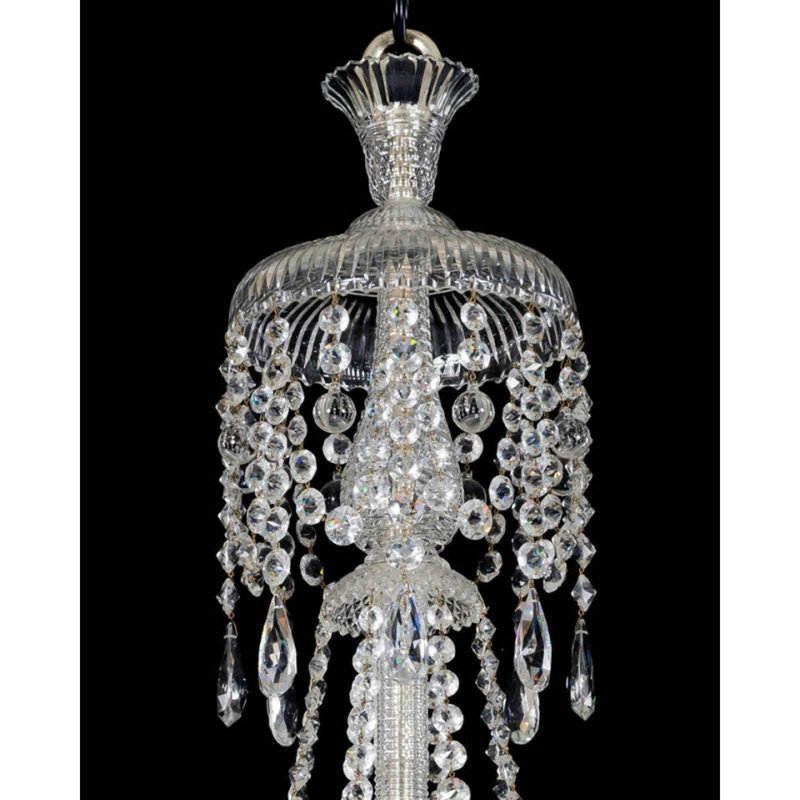 Lustre suspendu en verre taillé victorien clair, Gelé, H 55 po x l 41 po x P 41 po, Nickel poli