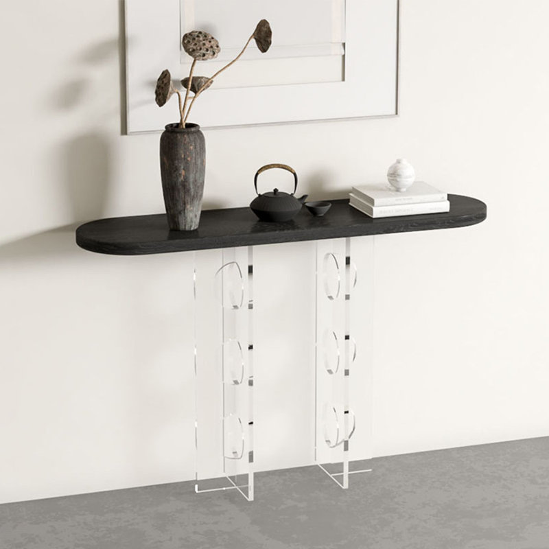 Modern acrylic solid wood console table, Black, 31.5" H x 47.24" W x 11.81" D, Clear
