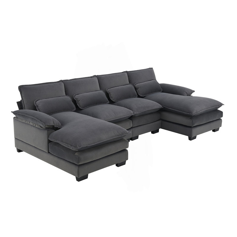 Canapé modulaire moderne en forme de U avec coussins de taille, canapé rembourré à 6 places, canapé-lit avec méridienne, canapé confortable