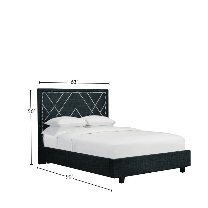 Tête de lit tapissier à panneau Straus, Grand, Lin - denim