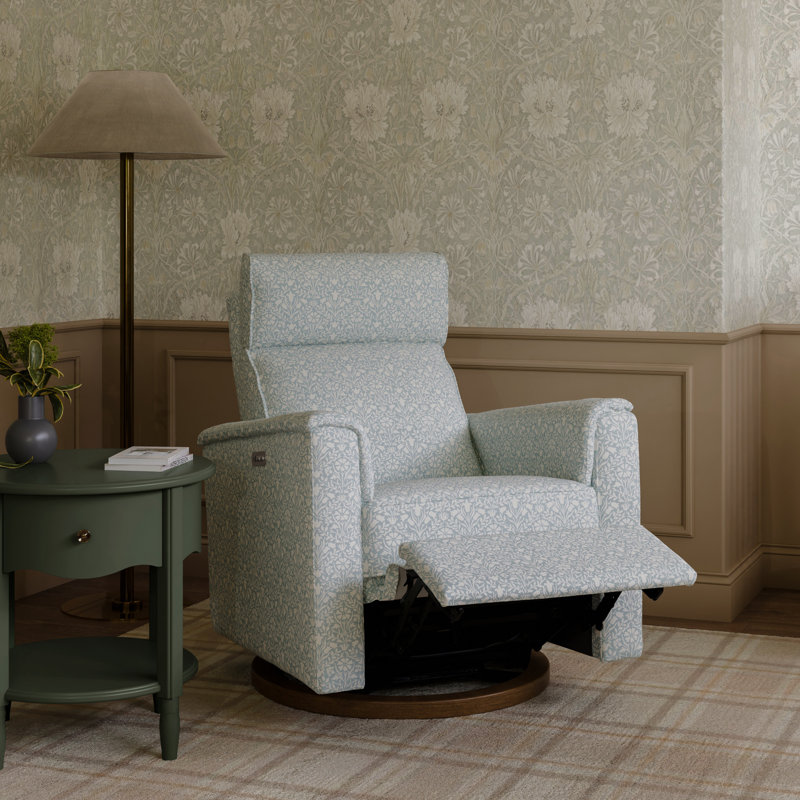 Morris & Co. x Namesake Willa Plus Power Recliner, Bellflowers in Powdered Blue Performance Eco-Weave