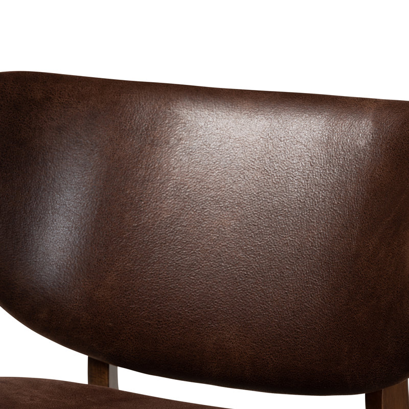 Mid-Century Modern Dark Brown Faux Leather and Wood Slipper Chair