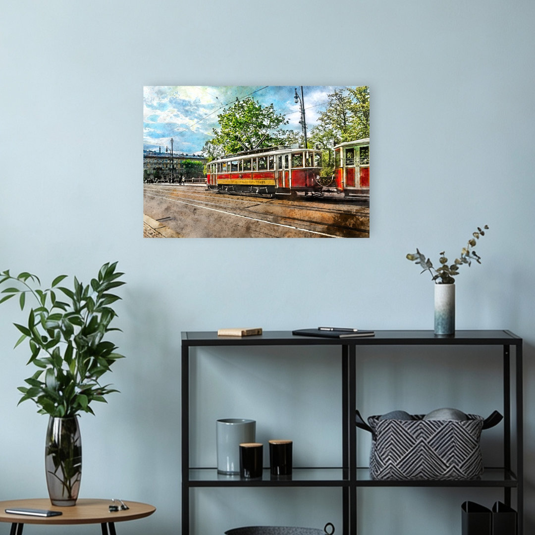 Vintage City Tram Classic Retro Vintage Architecture City Wall Art Print