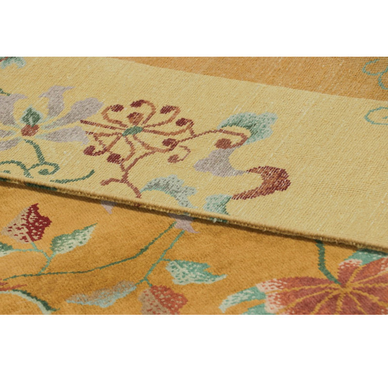 Art Deco Hand Knotted Wool Floral Area Rug, Rectangle 6' x 9'