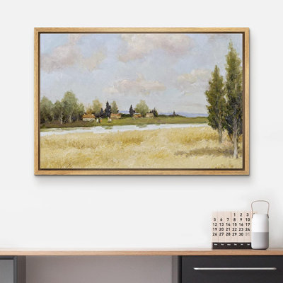 "IDÉE4WALL", reproduction d'art sur toile encadrée, campagne rétro, forêt, champ, nature, désert, illustrations, beaux-arts, paysage décoratif, détente / calme pour le salon, la chambre à coucher, le bureau, impression sur toile