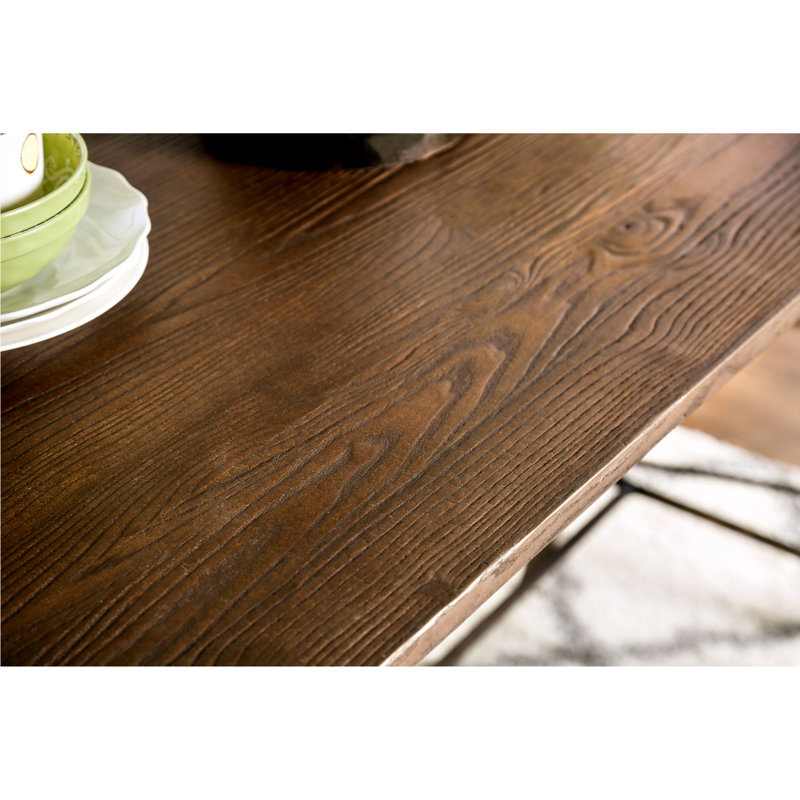 Kreig Solid Wood Top Metal Base Dining Table, Dark Oak
