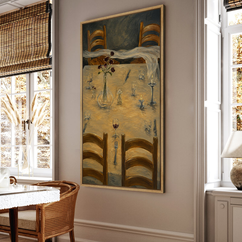 Élégante décoration de table de salle à manger avec bougies et vin, 60" H x 30" W x 1.5" D, Natural