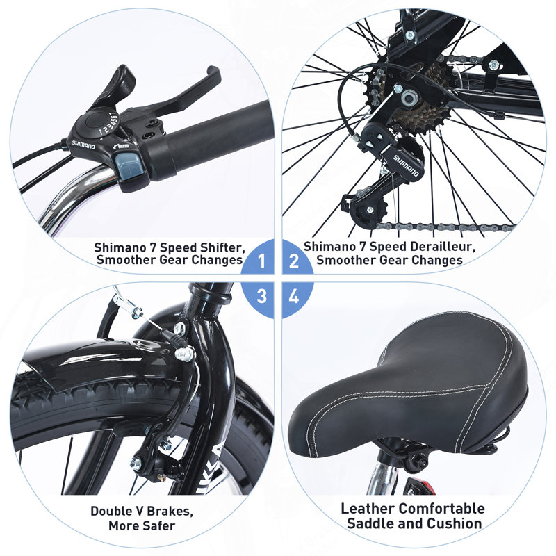 Vélo de plage 7 vitesses à 7 vitesses 26 pouces, Black