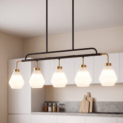 Lustre moderne à 5 lumières coniques en verre dépoli, hauteur réglable