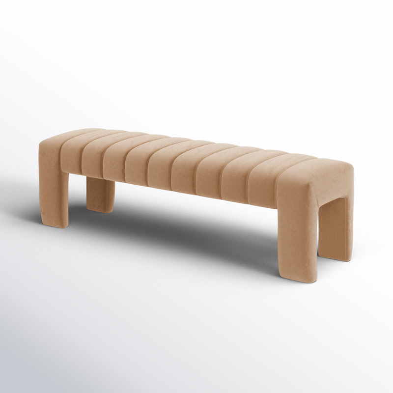 Banc en bois massif Kareem, Velours brun clair
