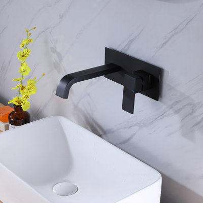 Matte Black Wall Mounted Bathroom Faucet Single Handle with Deck Plate