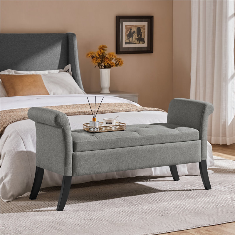 Banc de rangement rembourré l 52 po Sholom, Gris clair