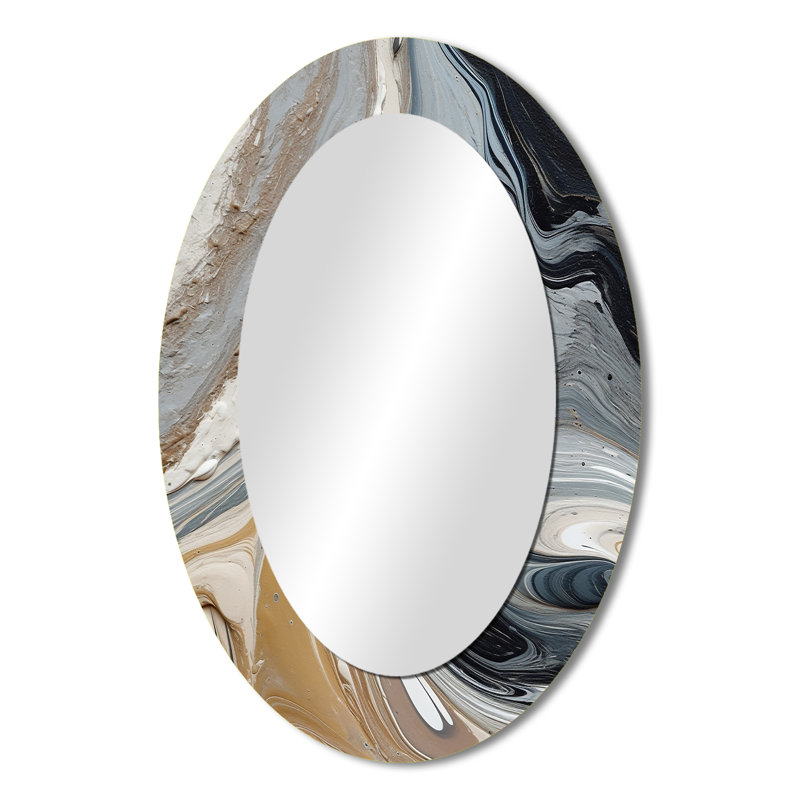 Grey Black Aqua Symphony - Gray Oval Wall Mirror Decor, 36" x 24"