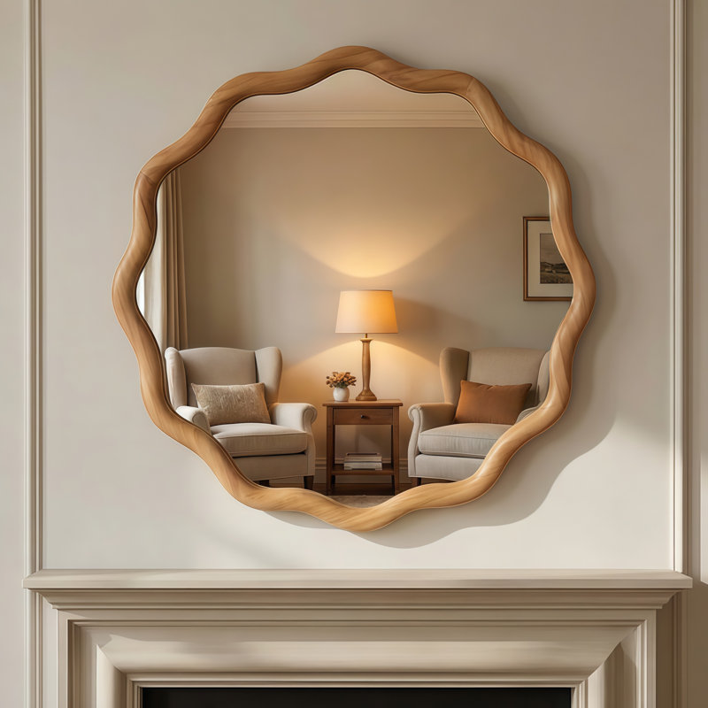 Miroir Wavy, 30 po x 30 po, Noir / noyer foncé