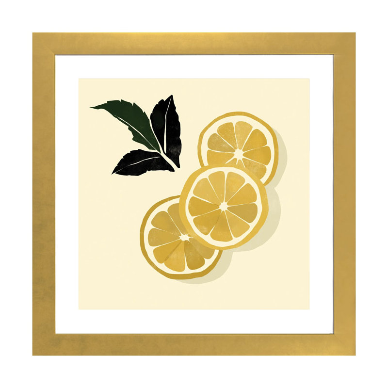 « Citrons » par Bria Nicole, impression d’art graphique, Blanc, H 16 po x l 16 po x p 1 po, Papier encadré doré