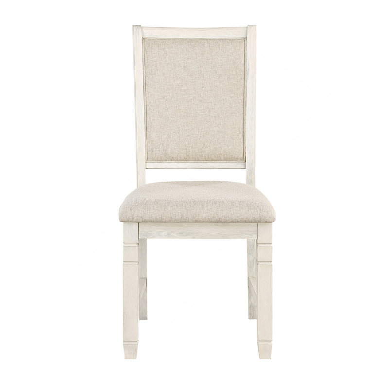 Ensemble de chaises de salle à manger rembourrées en tissu texturé blanc antique, Blanc antique