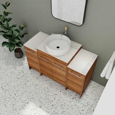 Ensemble de meuble-lavabo simple 47,67 po avec plateau en pierre frittée Emonee