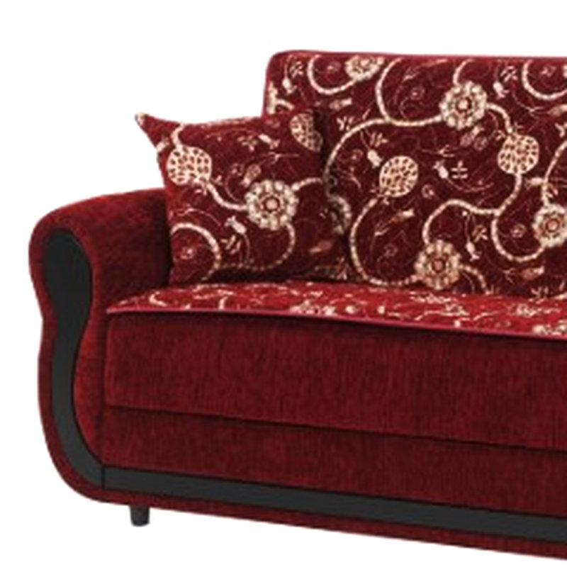 Convertible avec rangement en superbe tissu d'ameublement en chenille bourgogne bourgogne, ajoutant du confort à votre espace