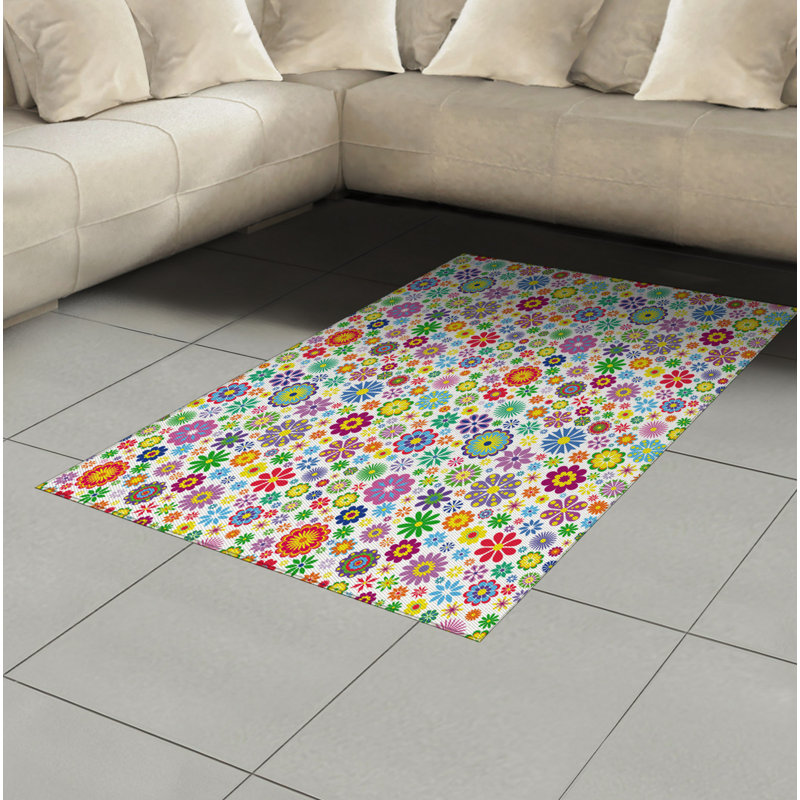 Floral High Density Long Fiber Poly Threads Decorative Area Rug Carpet, Rectangle 4' x 5'8"