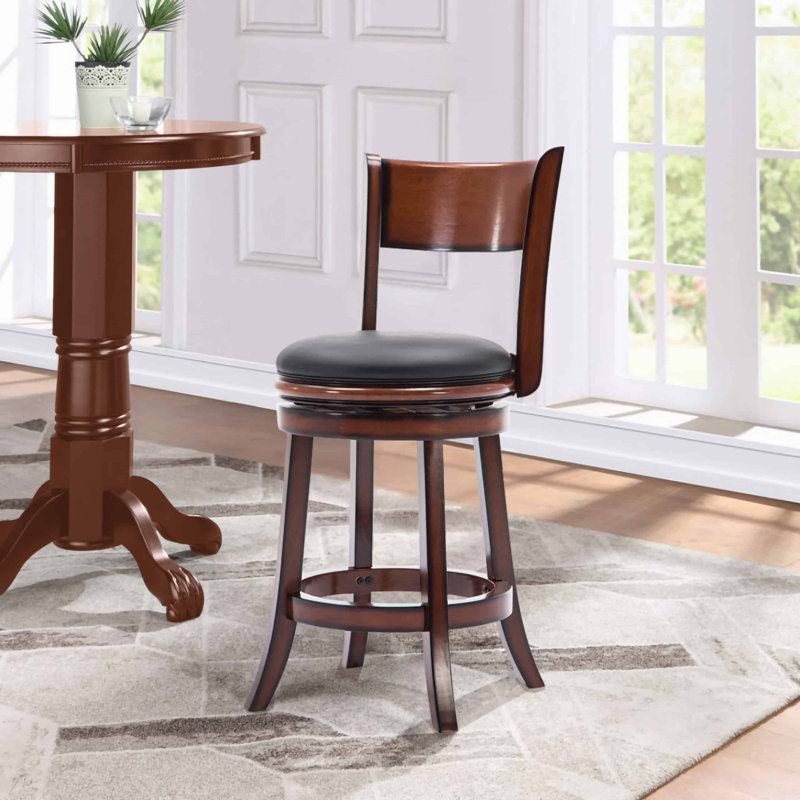 Analuz Swivel Upholstered Counter Stool with Solid Wood Frame, Brandy, Counter Stool (25.5" Seat Height)