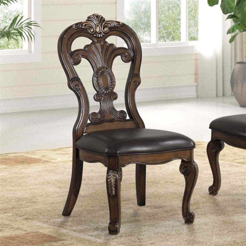 Chaise d'appoint de style traditionnel 2 pièces avec corbeaux ornés et finition chêne / beige pour les salles à manger élégantes