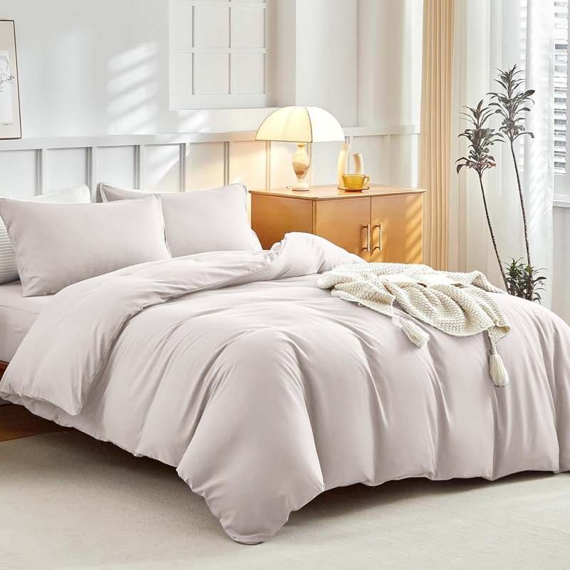 Super Soft Microfibre Reversible Plain Duvet Cover Set, Cream, Single Duvet Cover Set + 2 Pillowcases
