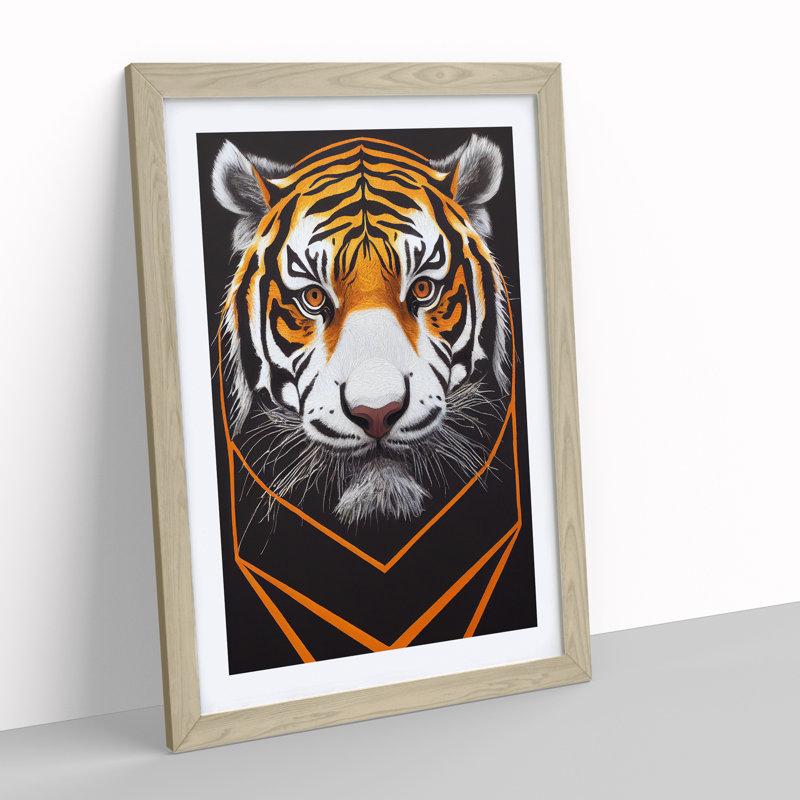 Futuristic Tiger No.2 Abstract - Single Picture Frame Print, Oak, 46cm H x 34cm W x 2cm D