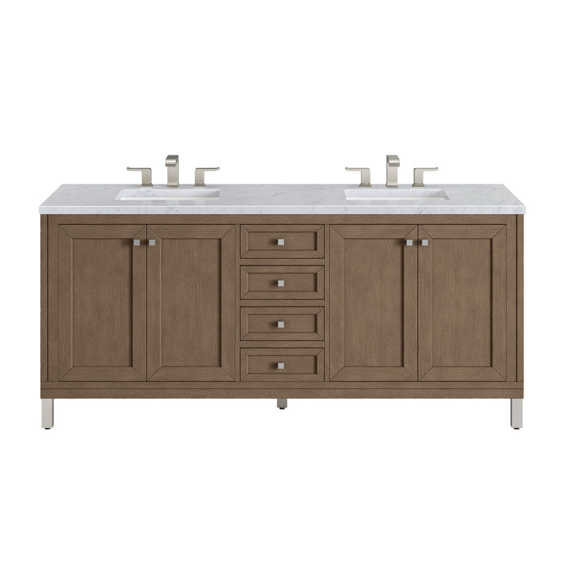 Chicago 72'' W Double Vanity, Walnut Whisper, Carrara White, 8" Widespread