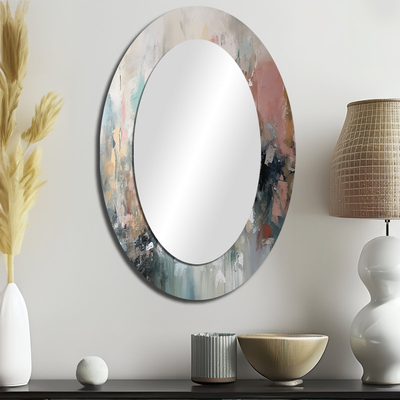 Brushstroke Abstract Painting I - Large Oval Wall Mirror On Metal, 36" x 24"