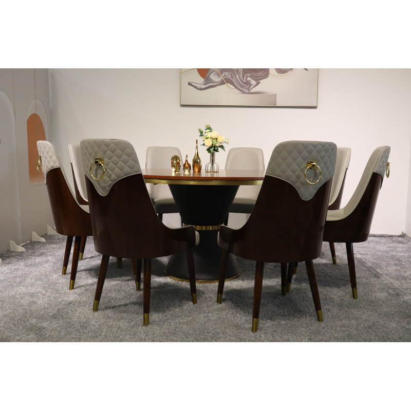 Vogue Lux Orange 61" Round Dining Set, Gray, 9 Pieces: Table, 8 Chairs, 31" H x 61" W x 61" D