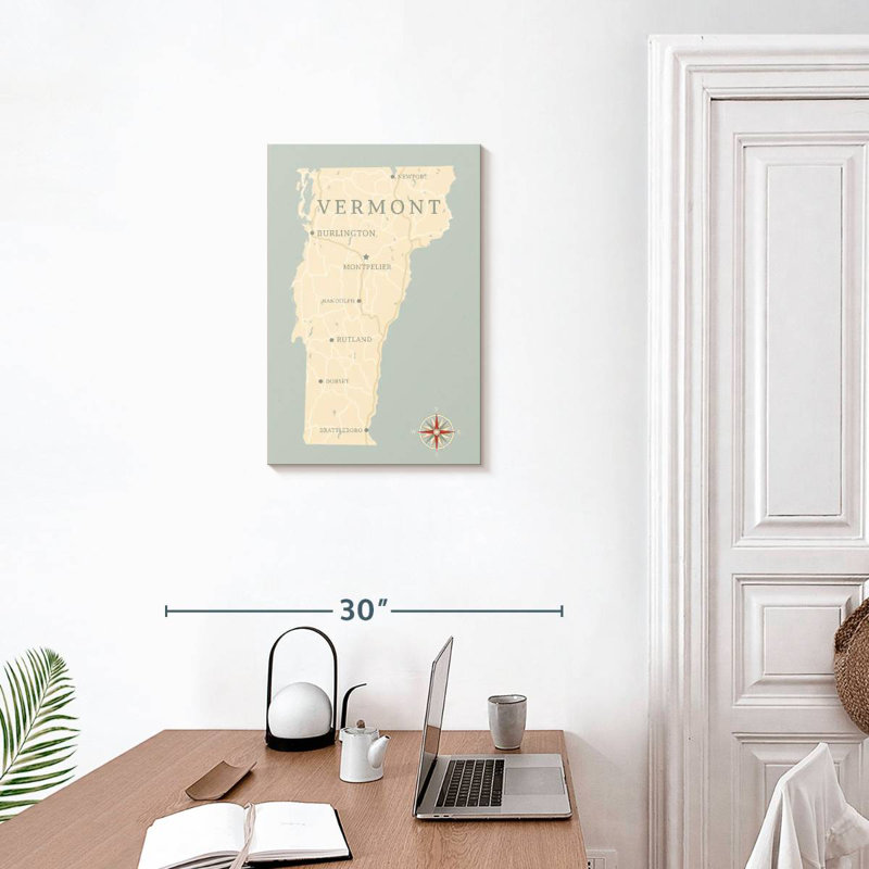 Carte de l'État du Vermont, H 24 po x l 16 po