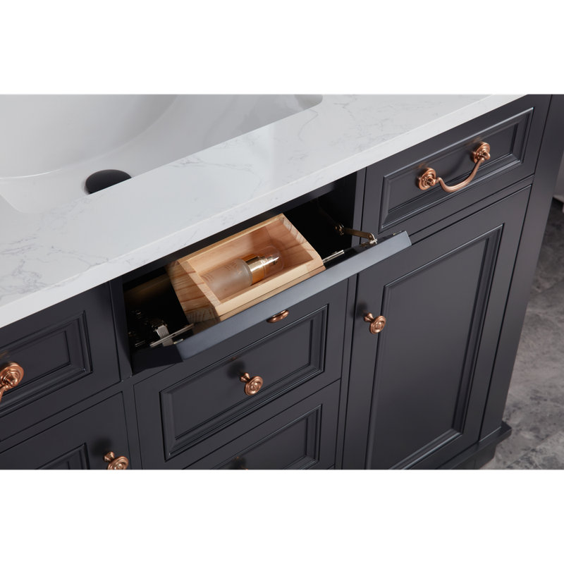 48" Cadet Finish Solid Wood Sink Vanity  With 1' Artificial Stone Top, Tricorn Black