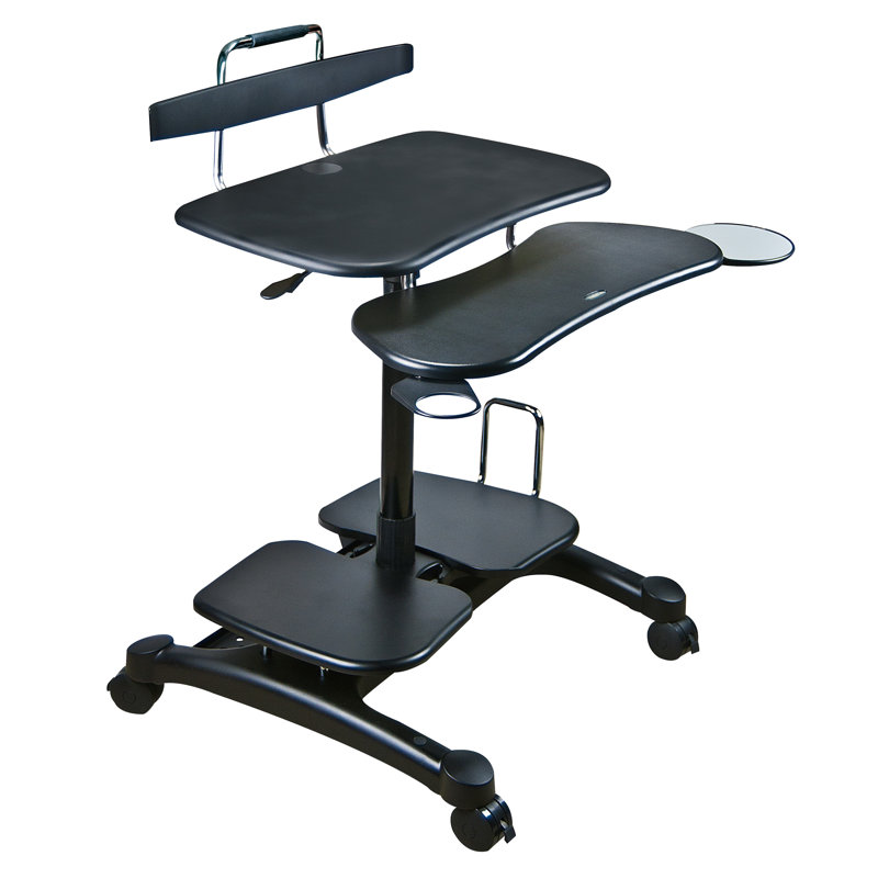 Black Adjustable Height Standing Laptop Desk with Power Outlet and Cup Holder