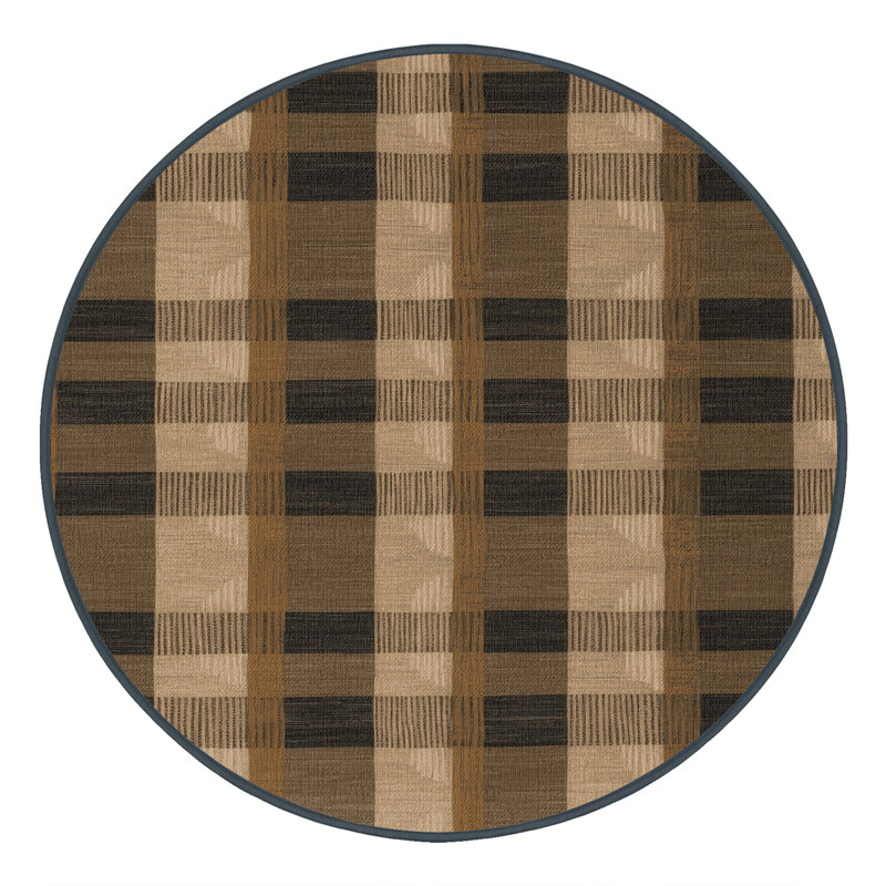 Tapis brun à carreaux lavable à la machine, Rond 3 pi