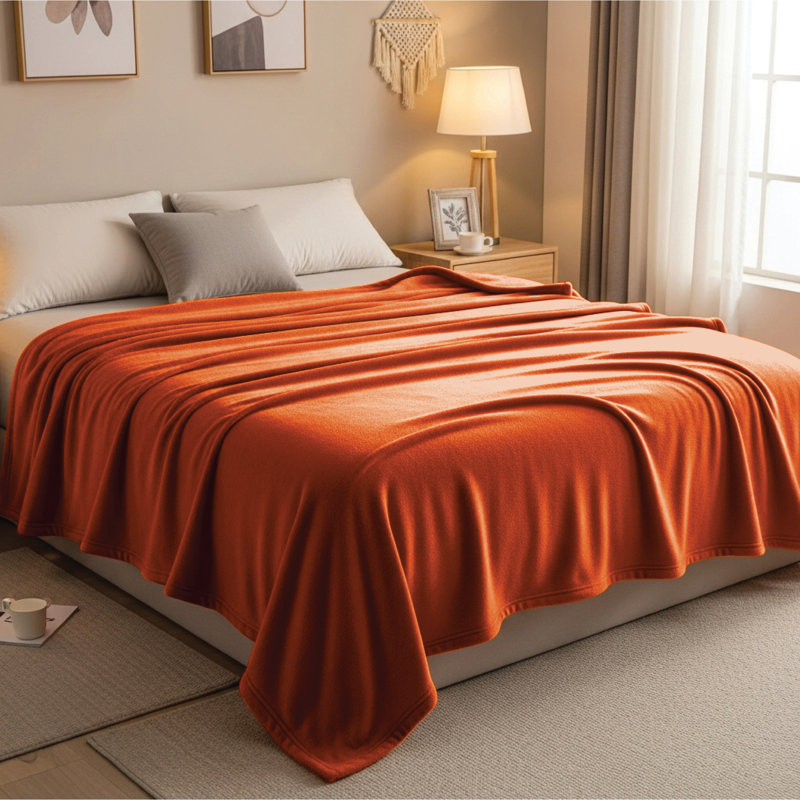 Eilly Luxury Flannel Fleece Throw Blanket for Bed & Sofa, 220cm W x 240cm L, Orange