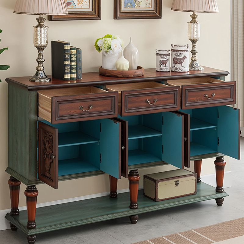 American vintage style sideboard cabinet, Walnut/Green