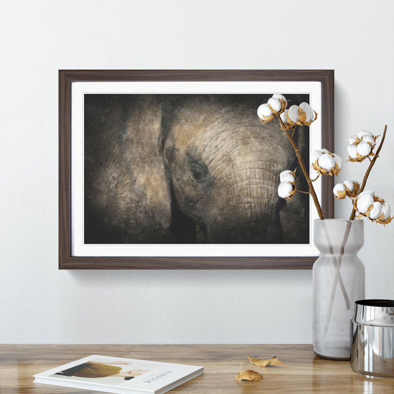 Gentle Elephant - Picture Frame Graphic Art Print, Walnut Framed, 45cm H x 63cm W x 2cm D