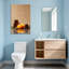 Bain et buanderie, bougies, pierres, feuilles, bol de sel, reflets, fond paisible-745468146