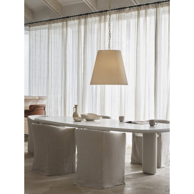 Amici 3-Light Pendant Light Aged Brass with Pleated White Linen Shades Modern Ceiling Pendant