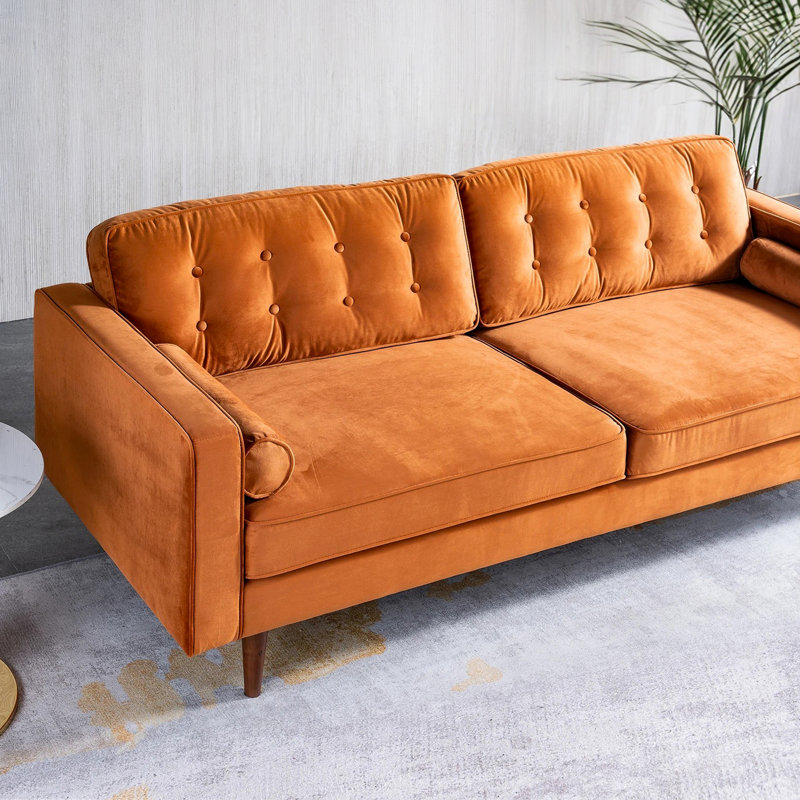 Ansonia 85" Velvet Square Arm Sofa, Orange