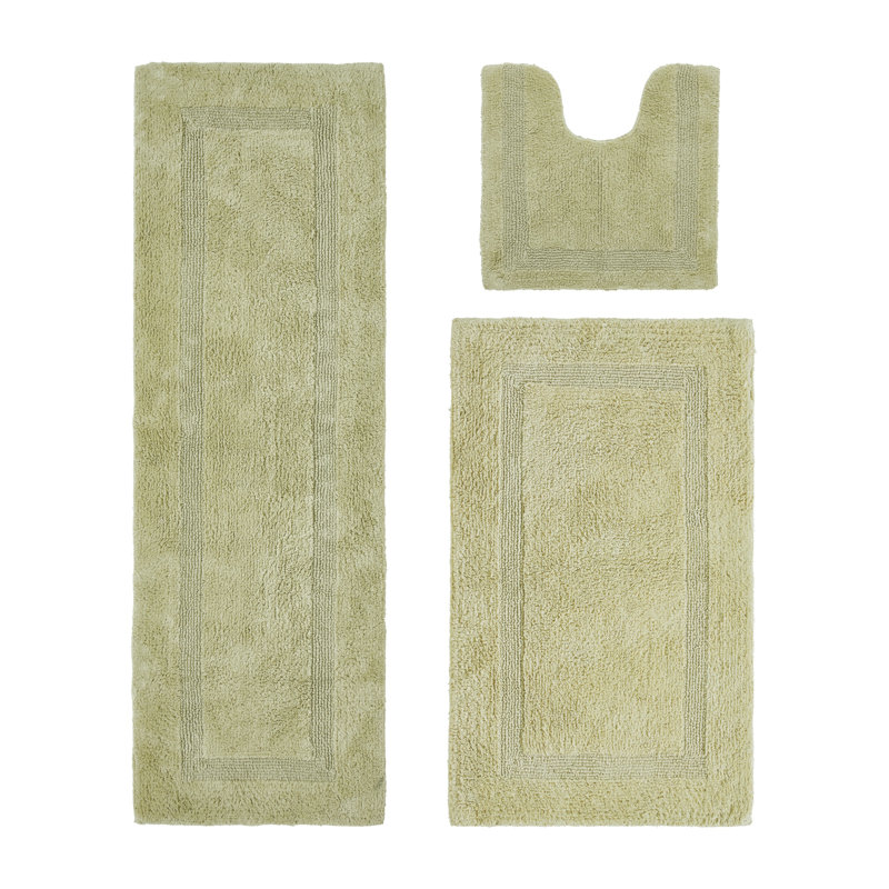 Annerose Premium 100% Cotton 2370 GSM 3-Piece Bath Rug Set, Ultra Soft, Super Absorbent, Reversible Tufted Weave Bathroom Mats, Machine Washable, OEKO-TEX® Certified Bath Rugs for Bathroom, Shower & Tub, Sage
