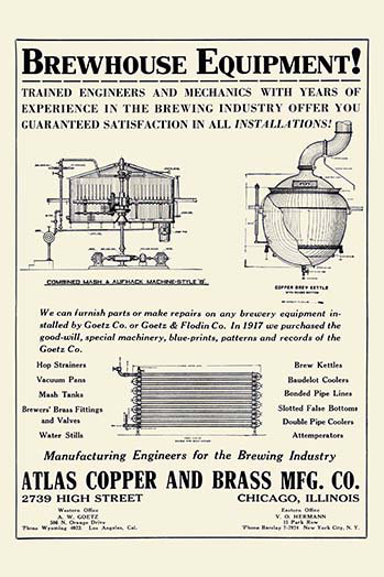 « brewhouse equipment », affiche rétro, H 30 po x l 20 po