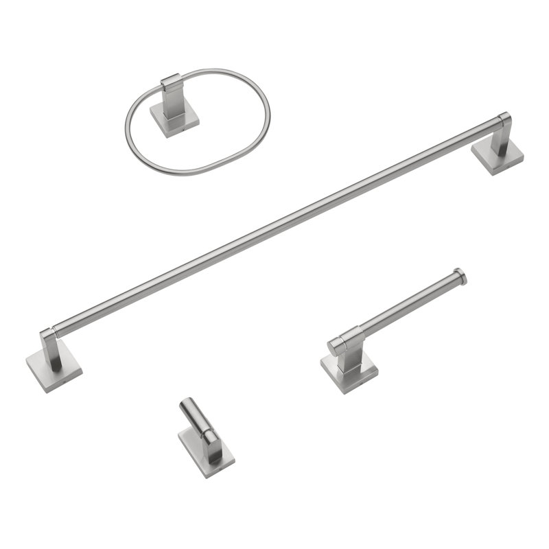 GlideRite Avalon Collection 4-Piece Bathroom Hardware Set - 9024-KIT-SQ, Satin Nickel
