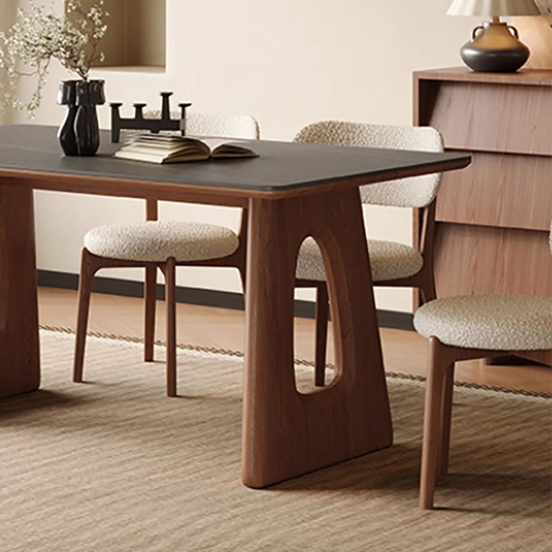 Modern Solid Wood & Slate Rectangular Dining Table, 29.5"H x 55.1"L x 31.5"W