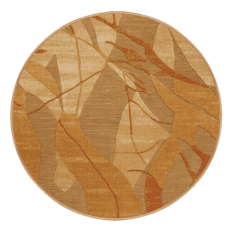 Machine Washable Abstract Brown Area Rug, Round 8'