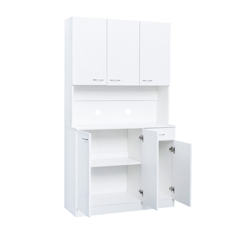 Armoire de cuisine et armoire blanche de 69,5 po de hauteur avec 6 portes, 1 tablette, tiroir - moderne et élégant pour la cuisine de la chambre à coucher, tiroir ouvert, qualité de fabrication