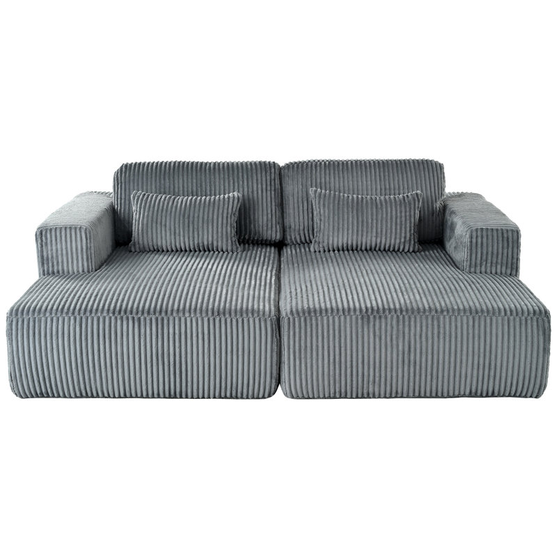 U_Style Corduroy Double Sofa Bed With 2 Pillows, Gray Polyester