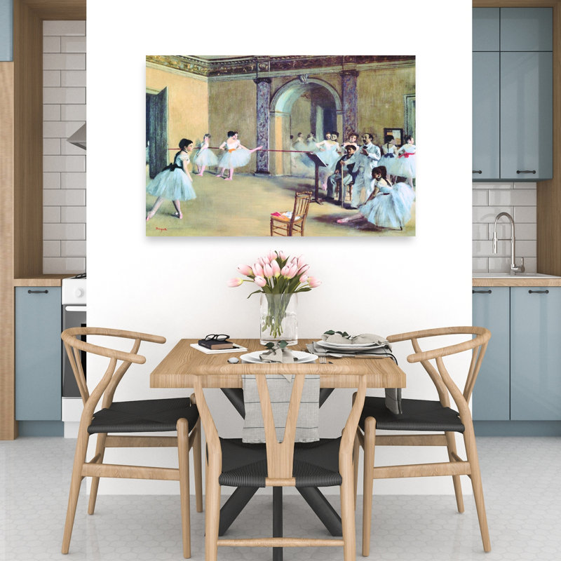 The Dance Foyer At Opera Ver. II Classic Colorful Modern Wall Art Print by Edgar Degas - Wrapped Canvas Print