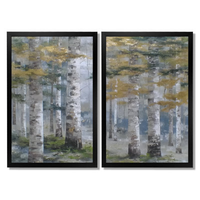 «Birch Tree Forest In Autumn - Birch Wall Art, Gold Nature», reproduction sur toile